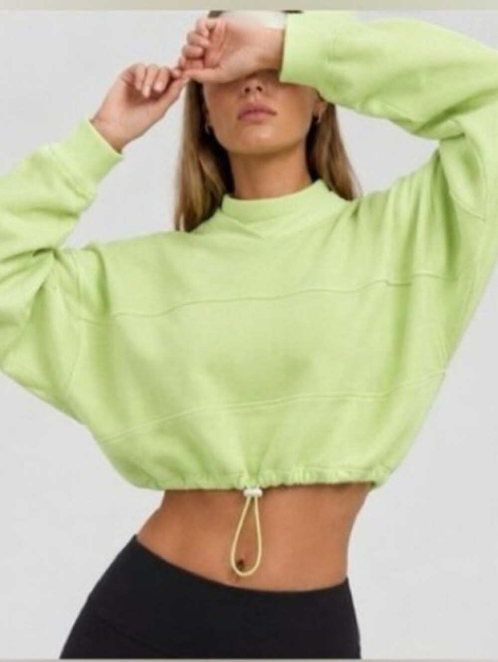 Joah Brown Cropped Drawstring Sweatshirt